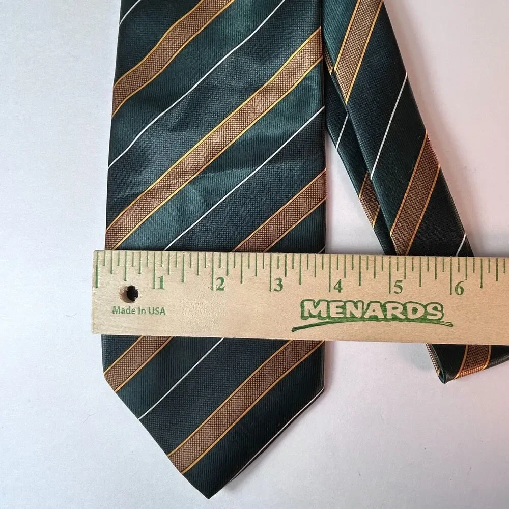 Boss Hugo Boss Men's Green Gold Diagonal Stripe 100% Silk Tie